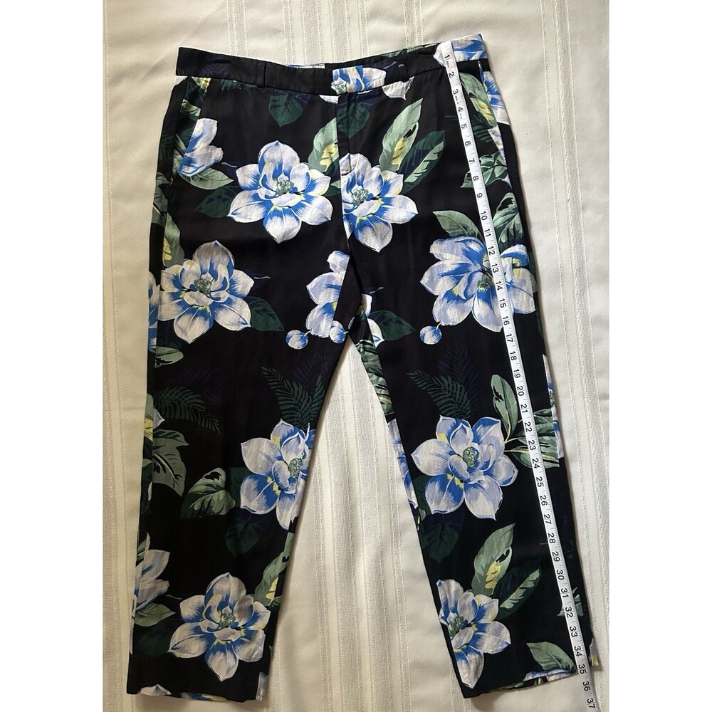 Banana Republic Avery FitLinen Blend Floral Print Ankle Pants Black Blue Size 10 - Picture 9 of 16